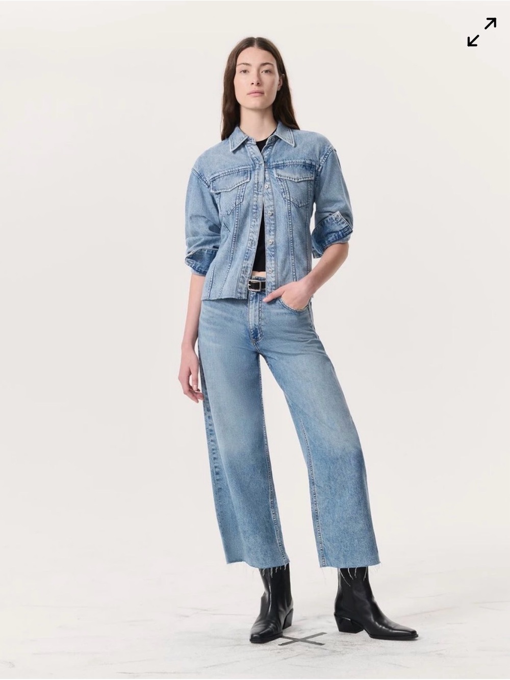 rag & bone Washed Light Blue Cropped Wide-Leg Featherweight Jeans